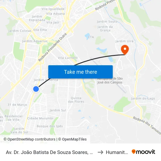 Av. Dr. João Batista De Souza Soares, 161 to Humanitas map