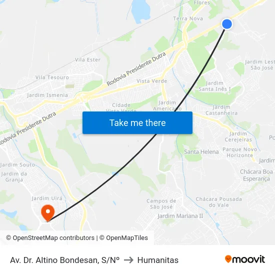 Av. Dr. Altino Bondesan, S/Nº to Humanitas map