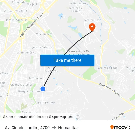 Av. Cidade Jardim, 4700 to Humanitas map