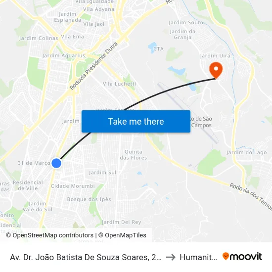 Av. Dr. João Batista De Souza Soares, 2699 to Humanitas map