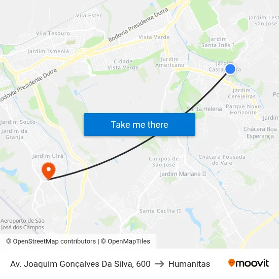 Av. Joaquim Gonçalves Da Silva, 600 to Humanitas map