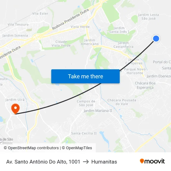 Av. Santo Antônio Do Alto, 1001 to Humanitas map