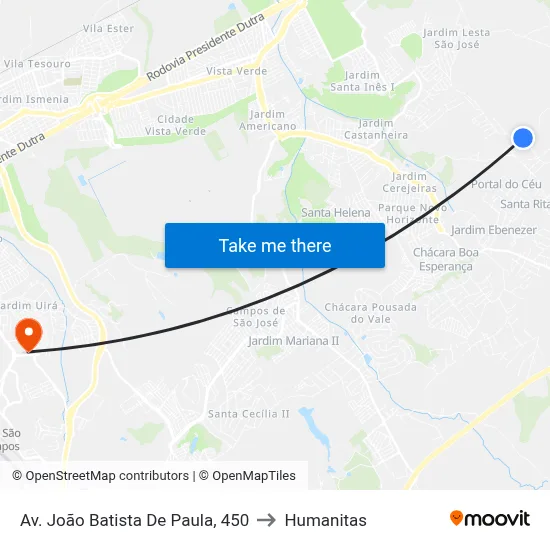 Av. João Batista De Paula, 450 to Humanitas map
