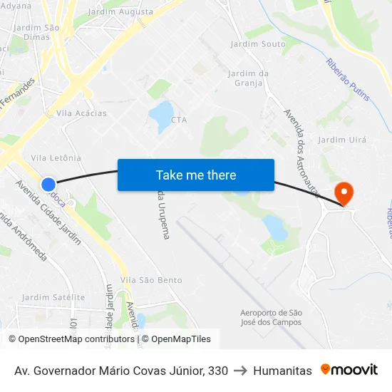 Av. Governador Mário Covas Júnior, 330 to Humanitas map