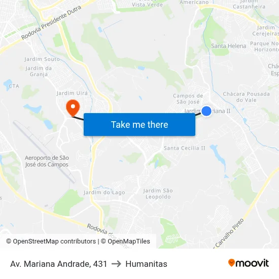 Av. Mariana Andrade, 431 to Humanitas map