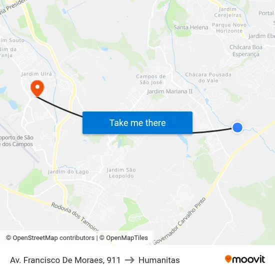 Av. Francisco De Moraes, 911 to Humanitas map