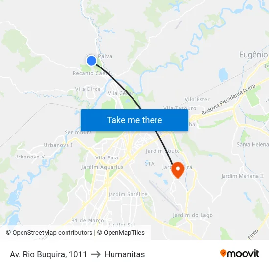 Av. Rio Buquira, 1011 to Humanitas map