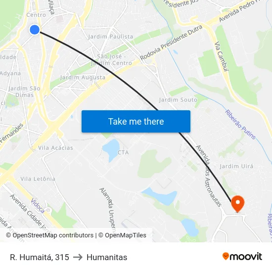 R. Humaitá, 315 to Humanitas map