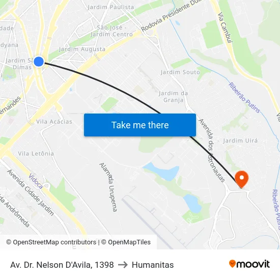 Av. Dr. Nelson D'Avila, 1398 to Humanitas map