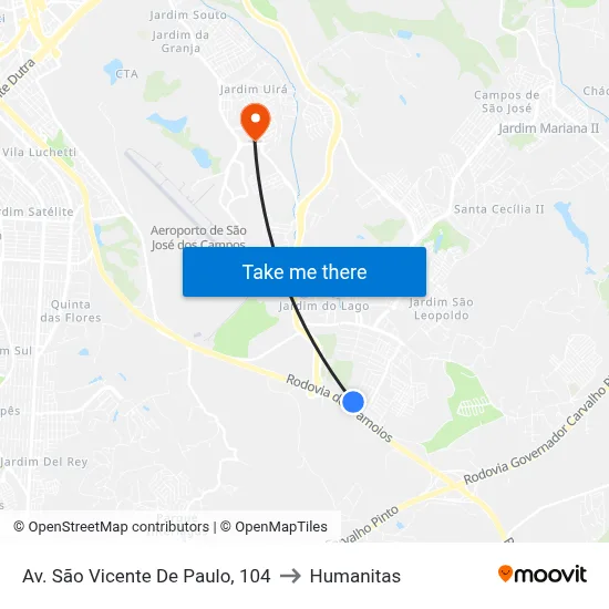 Av. São Vicente De Paulo, 104 to Humanitas map
