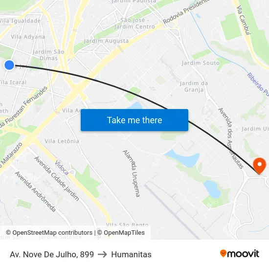 Av. Nove De Julho, 899 to Humanitas map
