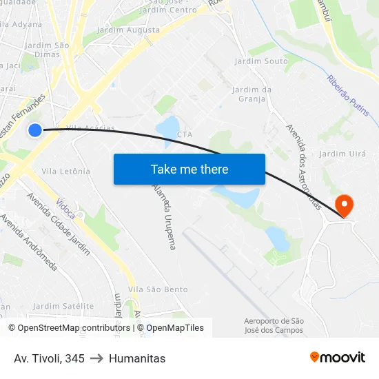 Av. Tivoli, 345 to Humanitas map