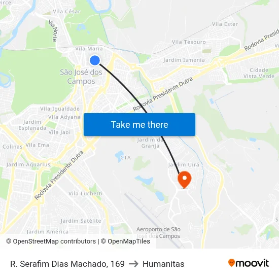R. Serafim Dias Machado, 169 to Humanitas map