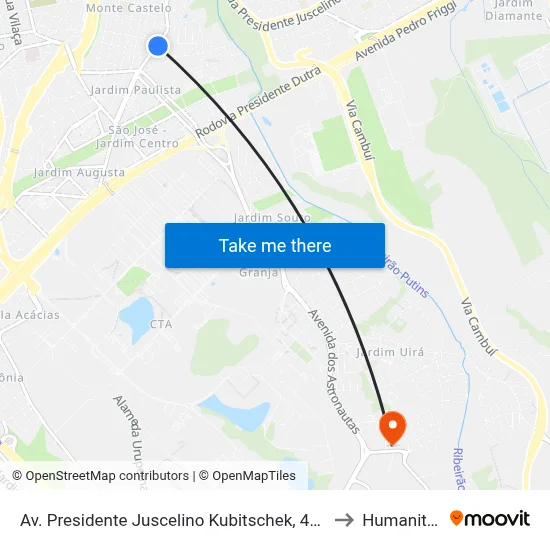Av. Presidente Juscelino Kubitschek, 4876 to Humanitas map