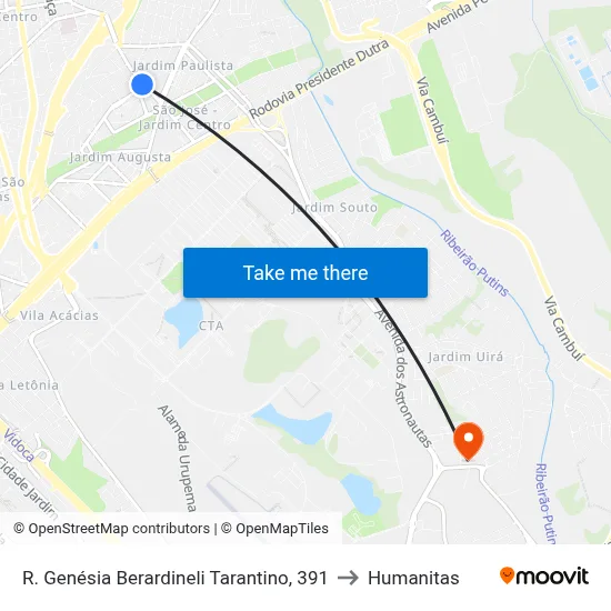 R. Genésia Berardineli Tarantino, 391 to Humanitas map