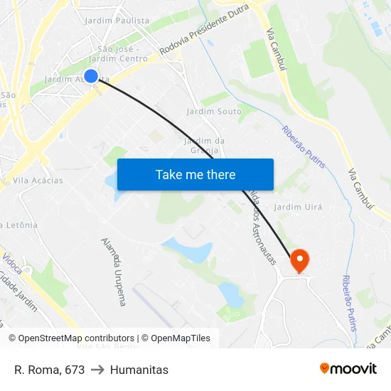 R. Roma, 673 to Humanitas map