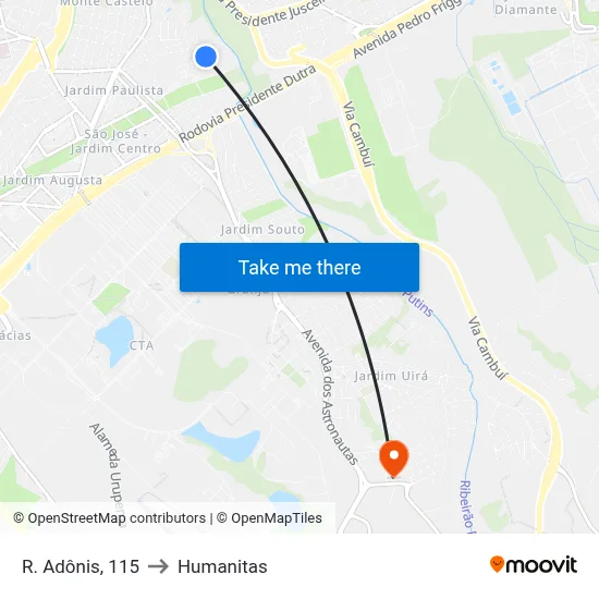 R. Adônis, 115 to Humanitas map