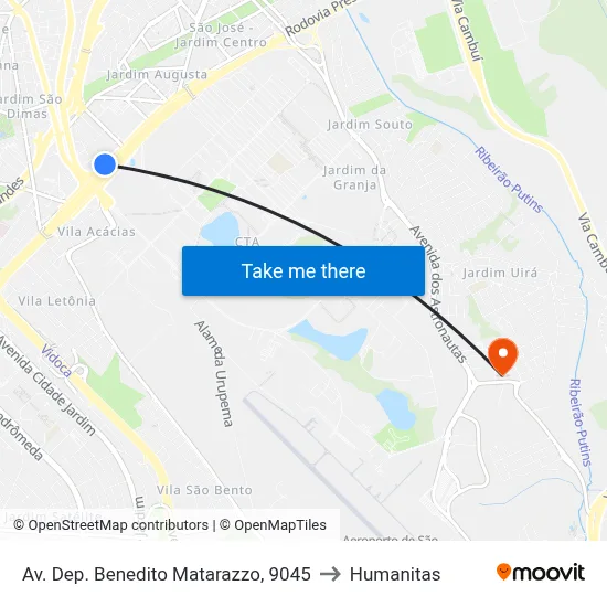 Av. Dep. Benedito Matarazzo, 9045 to Humanitas map