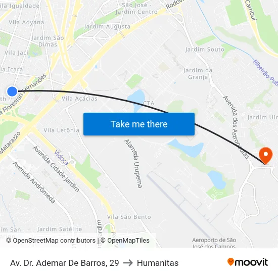 Av. Dr. Ademar De Barros, 29 to Humanitas map