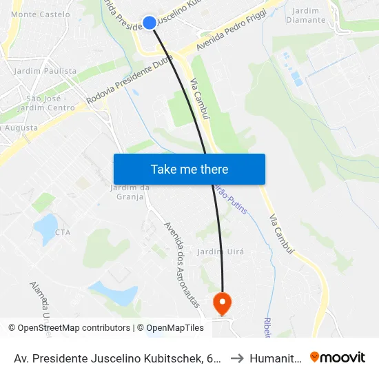 Av. Presidente Juscelino Kubitschek, 6701 to Humanitas map