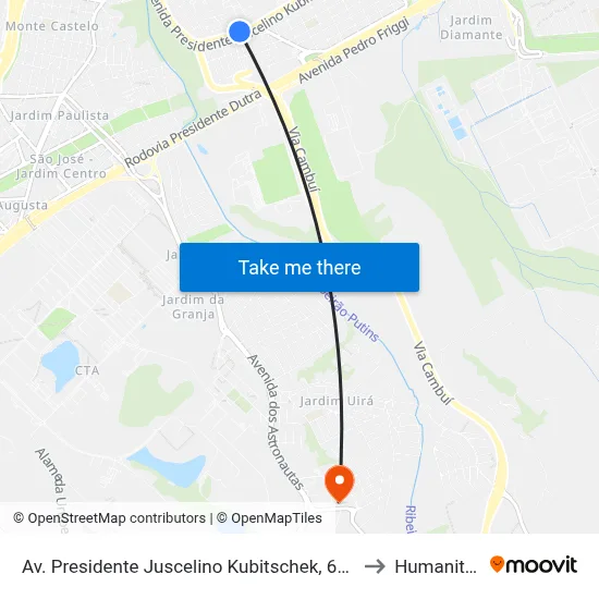 Av. Presidente Juscelino Kubitschek, 6701 to Humanitas map