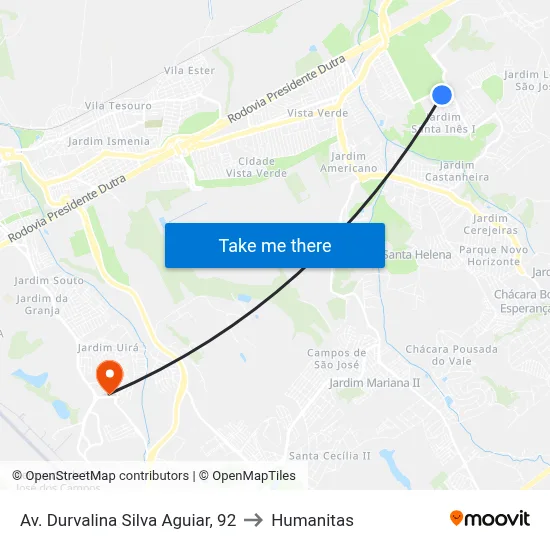 Av. Durvalina Silva Aguiar, 92 to Humanitas map