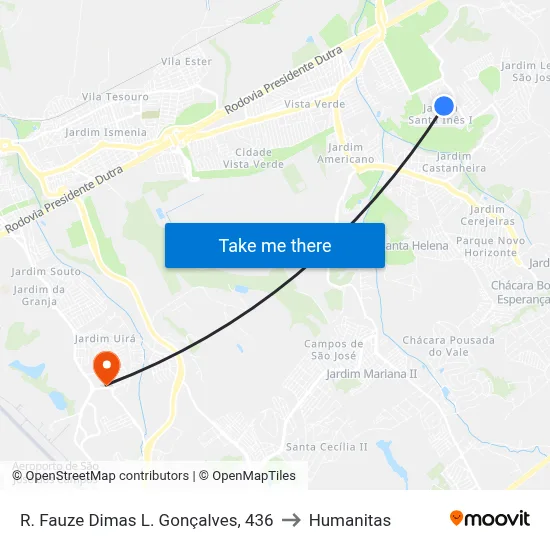 R. Fauze Dimas L. Gonçalves, 436 to Humanitas map