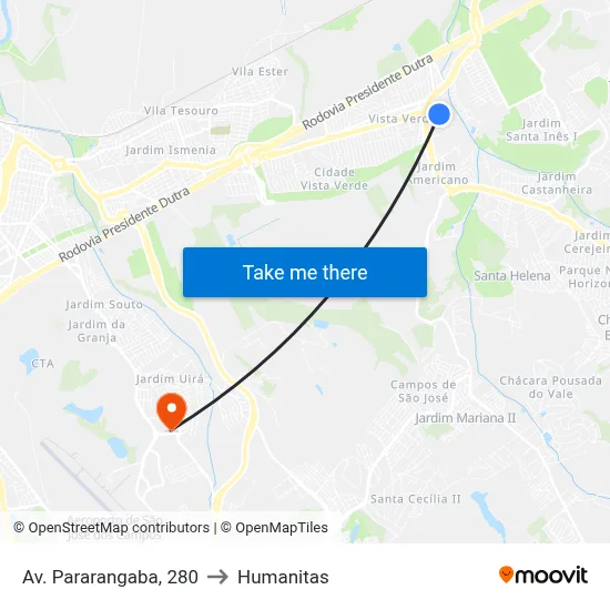 Av. Pararangaba, 280 to Humanitas map