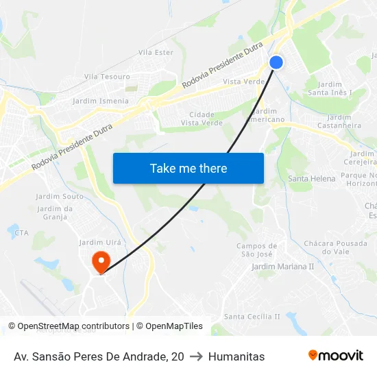 Av. Sansão Peres De Andrade, 20 to Humanitas map