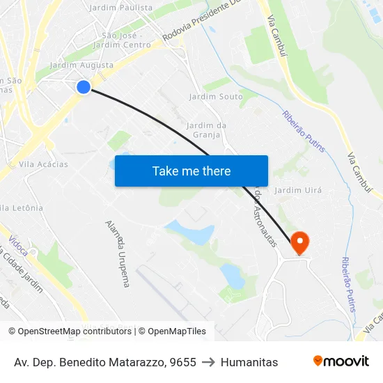 Av. Dep. Benedito Matarazzo, 9655 to Humanitas map