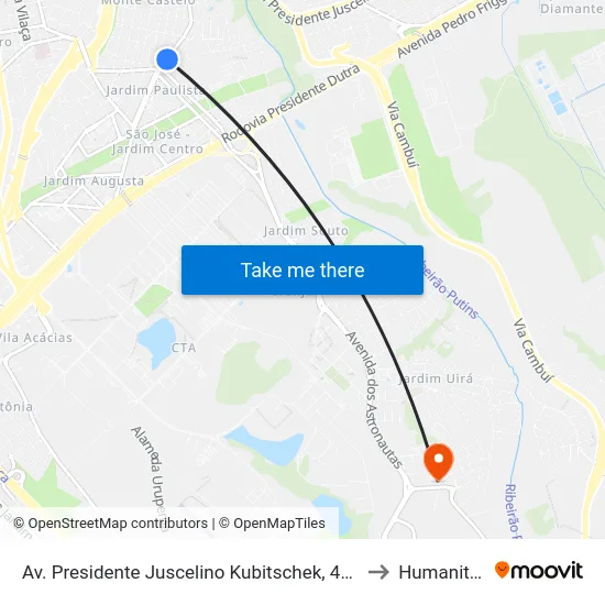 Av. Presidente Juscelino Kubitschek,  4705 to Humanitas map