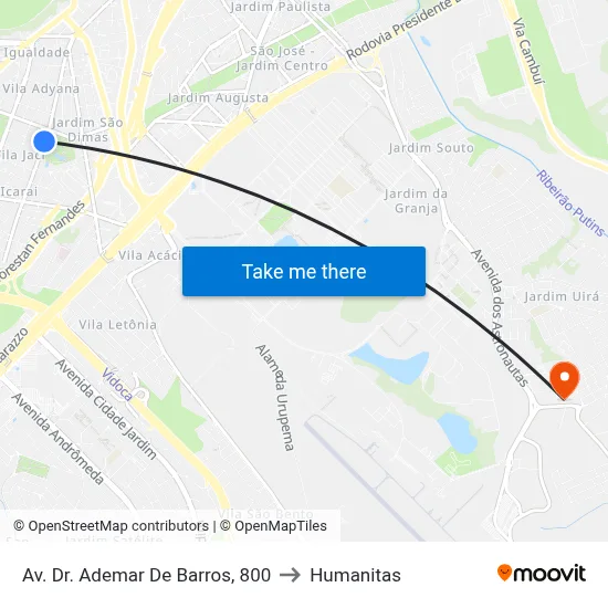 Av. Dr. Ademar De Barros, 800 to Humanitas map