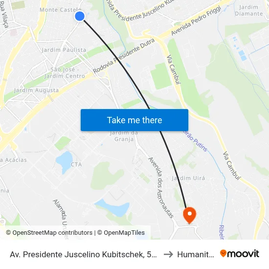 Av. Presidente Juscelino Kubitschek, 5122 to Humanitas map