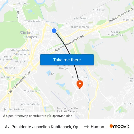 Av. Presidente Juscelino Kubitschek, Oposto 5595 to Humanitas map