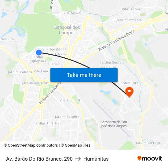 Av. Barão Do Rio Branco, 290 to Humanitas map