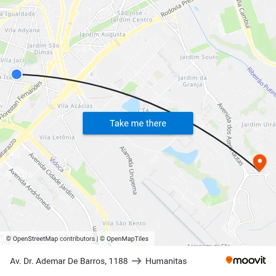 Av. Dr. Ademar De Barros, 1188 to Humanitas map