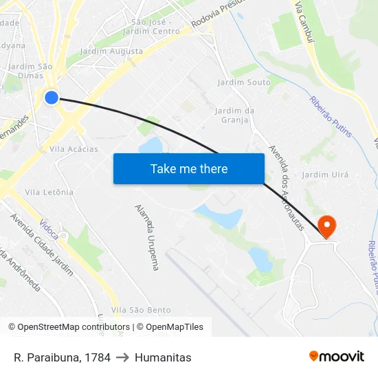 R. Paraibuna, 1784 to Humanitas map