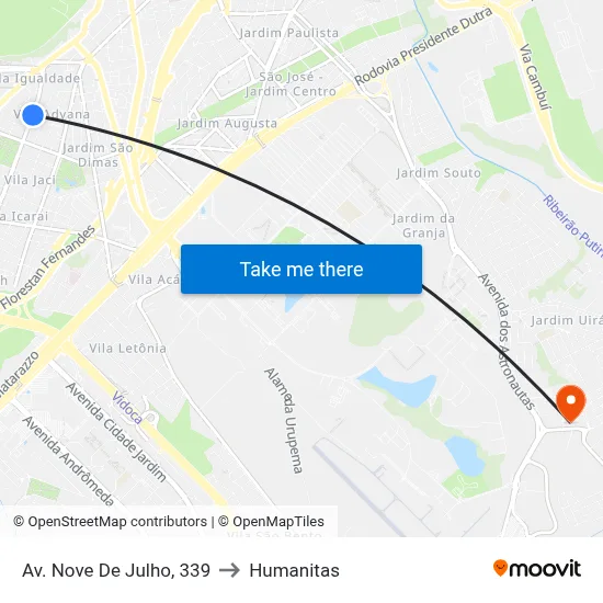Av. Nove De Julho, 339 to Humanitas map