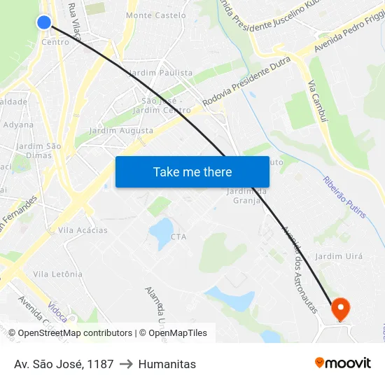 Av. São José, 1187 to Humanitas map