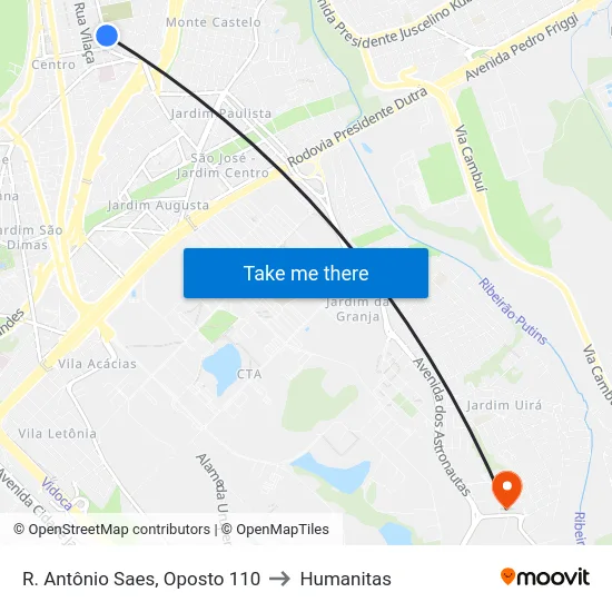 R. Antônio Saes, Oposto 110 to Humanitas map