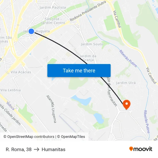 R. Roma, 38 to Humanitas map