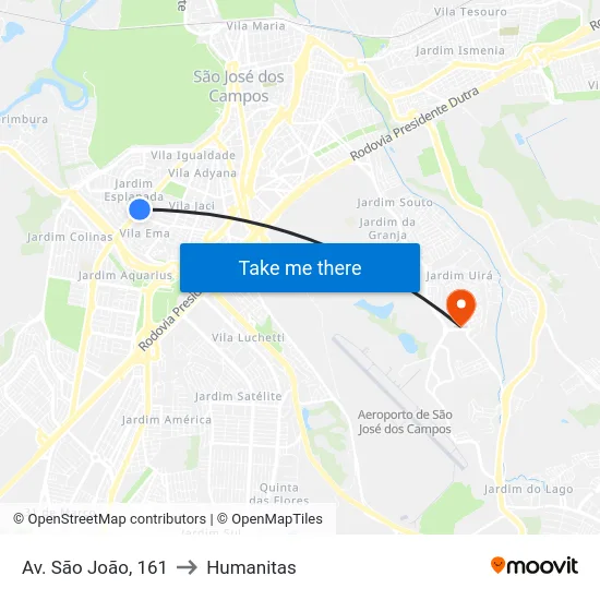Av. São João, 161 to Humanitas map