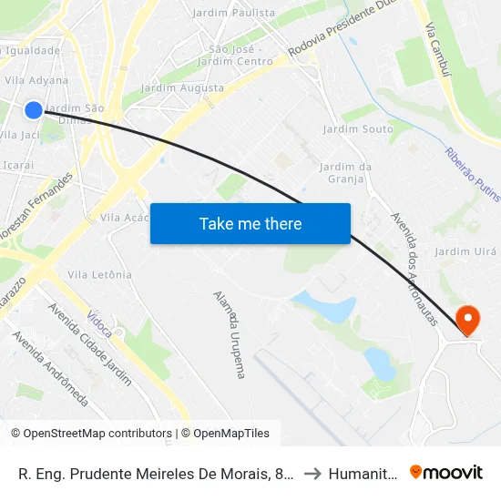 R. Eng. Prudente Meireles De Morais, 823 to Humanitas map