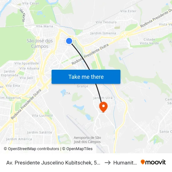 Av. Presidente Juscelino Kubitschek, 5425 to Humanitas map