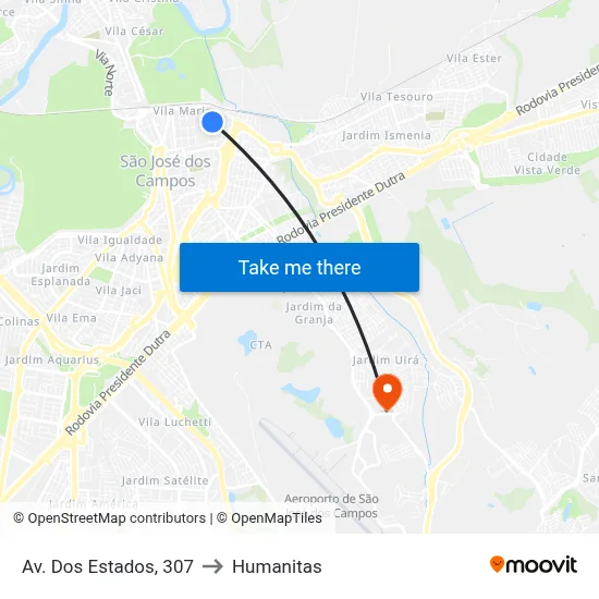 Av. Dos Estados, 307 to Humanitas map