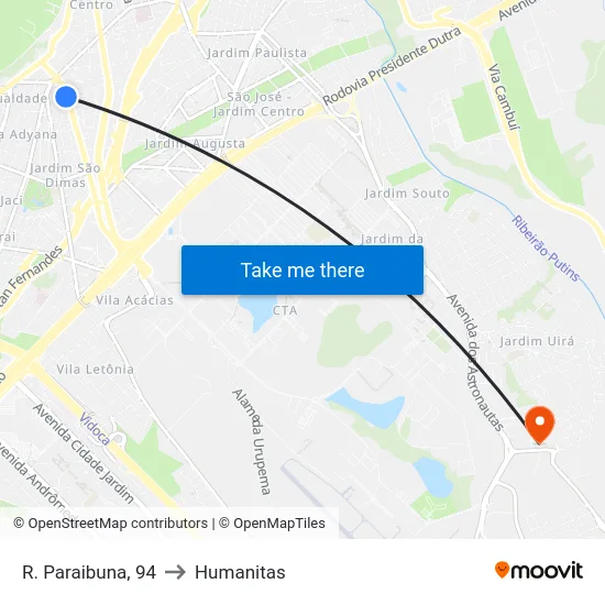 R. Paraibuna, 94 to Humanitas map