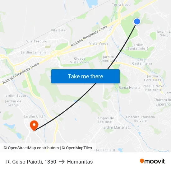 R. Celso Paiotti, 1350 to Humanitas map