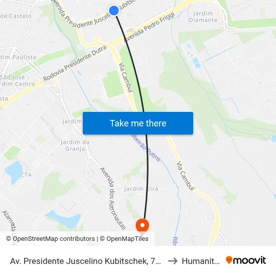 Av. Presidente Juscelino Kubitschek, 7420 to Humanitas map