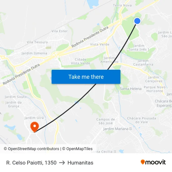 R. Celso Paiotti, 1350 to Humanitas map