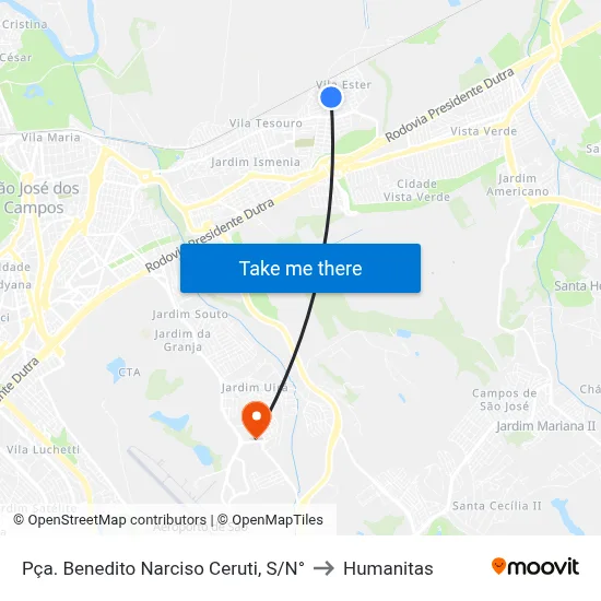 Pça. Benedito Narciso Ceruti, S/N° to Humanitas map